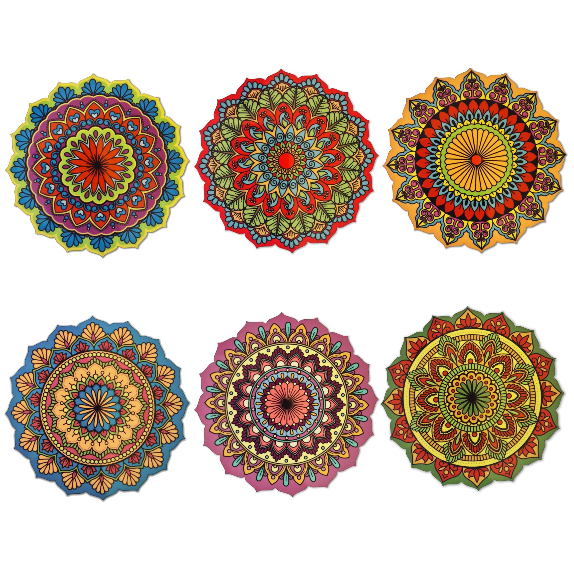 Ambiyaa Pine Set Of 6 Mandala 4 Inch Coasters | Unique Handmade Designs | Flower Shaped | 10 Cm Diameter